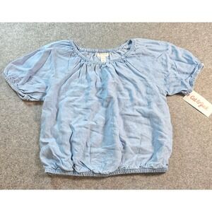 Cat & Jack Girls Light Wash Denim Look Bubble Hem Blouse Top Size L 10/12 NWT